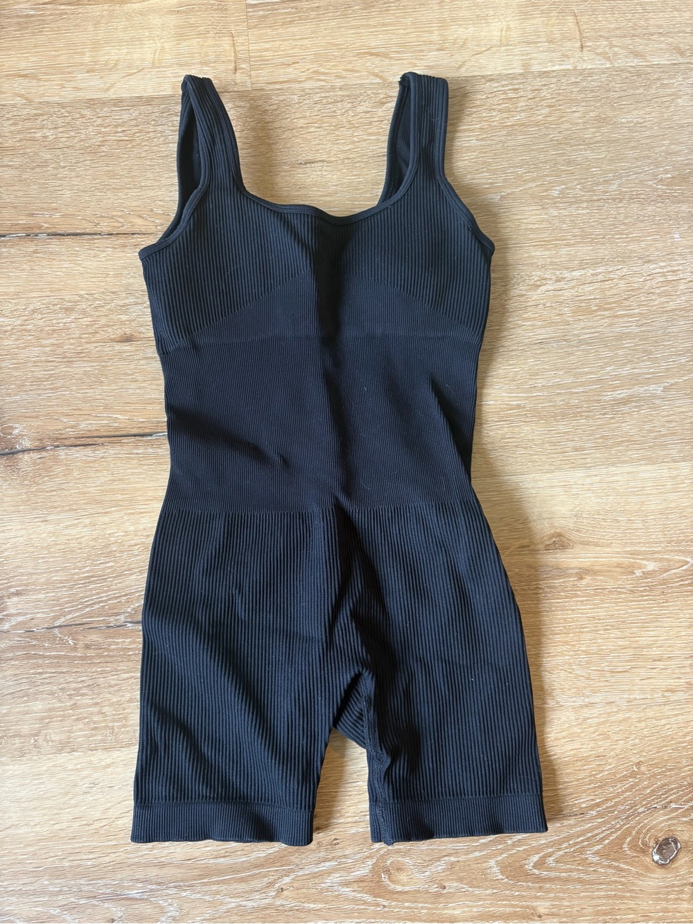 Black Ribbed Athletic Romper